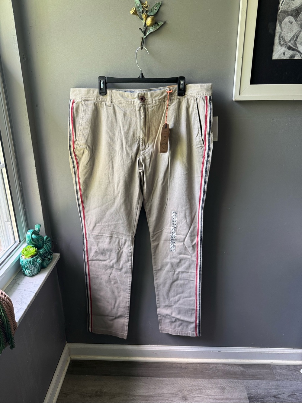 Weatherproof Heritage Men’s Casual Pants Khaki Jeans w/Stripes Size 38 x 34 NWT